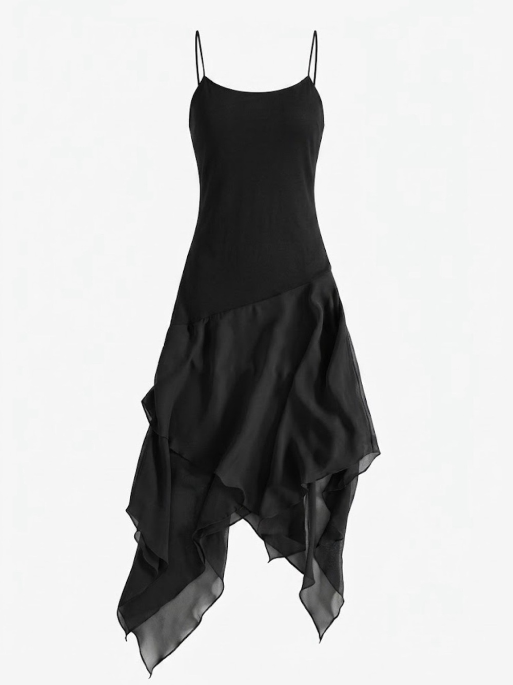 Jessica McClintock Black Handkerchief Asymmetrical Hem Slip Dress - Size 10